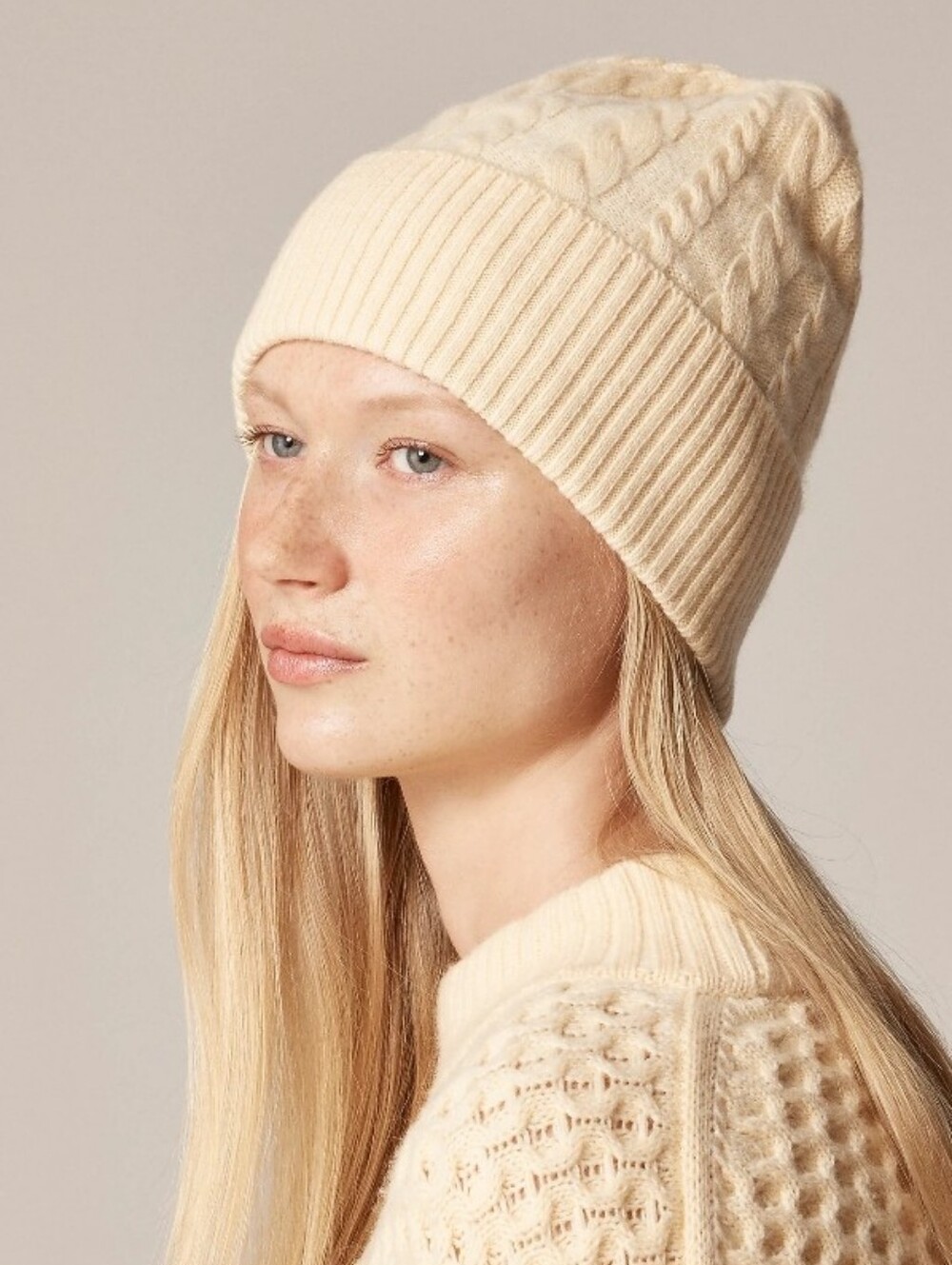 J. Crew Cashmere Cable-knit Beanie - Candlelight